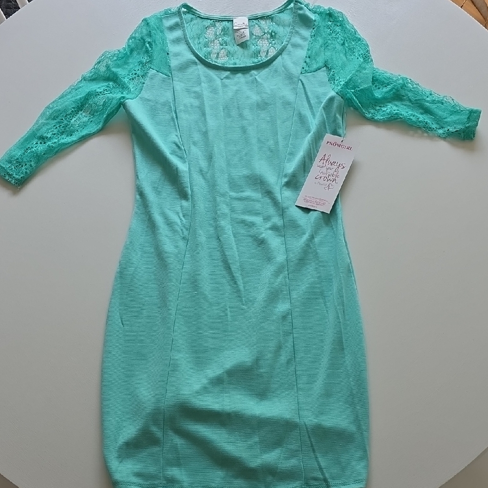 Mint Green Dress with Lace Sleeves
